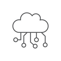 Line style icon of a cloud with circuit board connections, representing cloud computing, digital networking, or data infrastructure