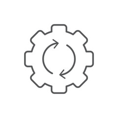 Line style icon of a gear with refresh arrows, representing process optimization, system updates, or continuous improvement