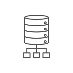 Line style icon of a networked database server, representing data distribution, cloud computing, and connected information systems