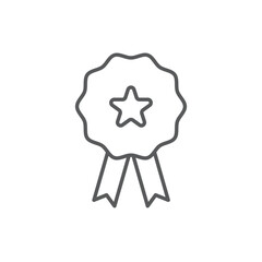 Line style icon of a star badge or rosette, symbolizing achievement, quality, award, and premium recognition