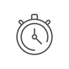 Line style icon of a stopwatch, representing time tracking, speed, deadlines, and efficiency measurement