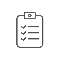 Line style icon of a clipboard with multiple check marks, signifying a completed checklist, finished tasks, or verified survey