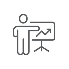 Line style icon of a person presenting a chart, perfect for business presentations, marketing analytics, and financial reports