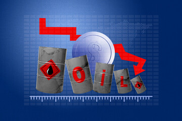 3D collage design composite artwork sketch of oil barrel petroleum gallon trade logistics crisis...