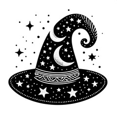 Witch Hat with Moon and Stars SVG