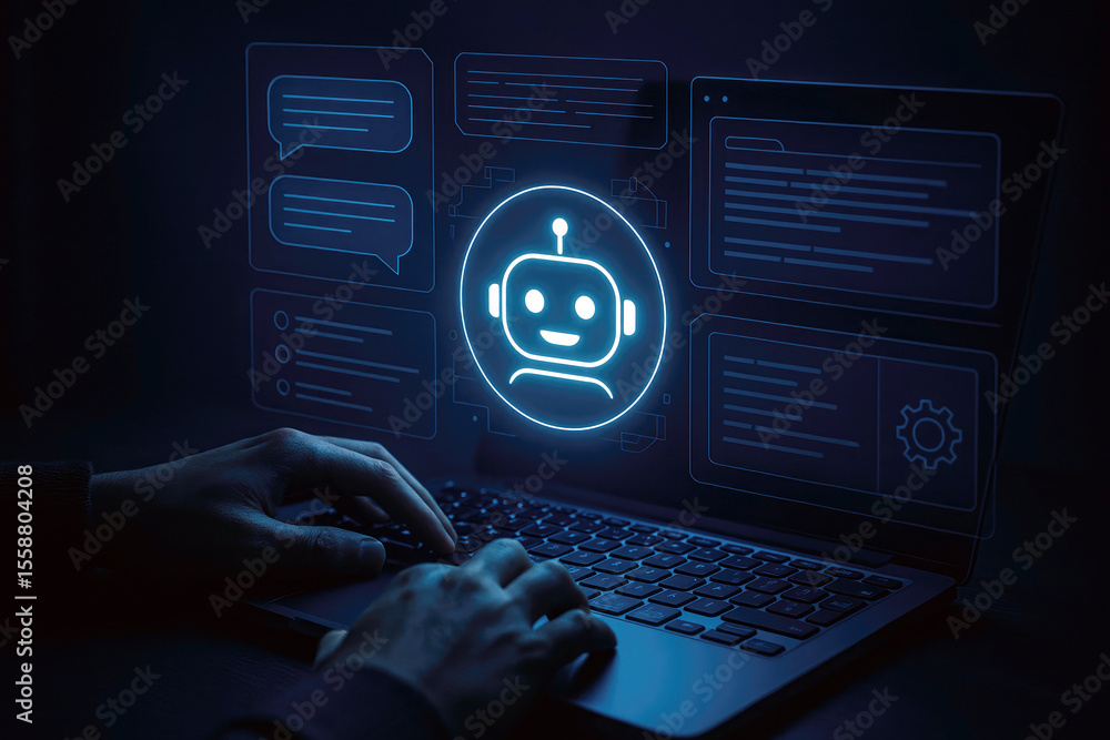 Poster futuristic artificial intelligence interface with chatbot icon technology computer