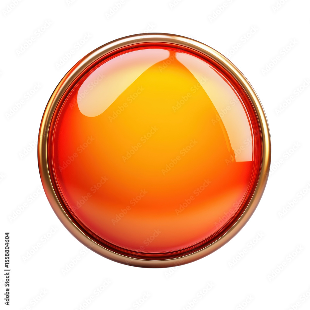 Aufkleber Glossy Orange Button Orb Round Web UI Element Digital Interface Design on transparent background