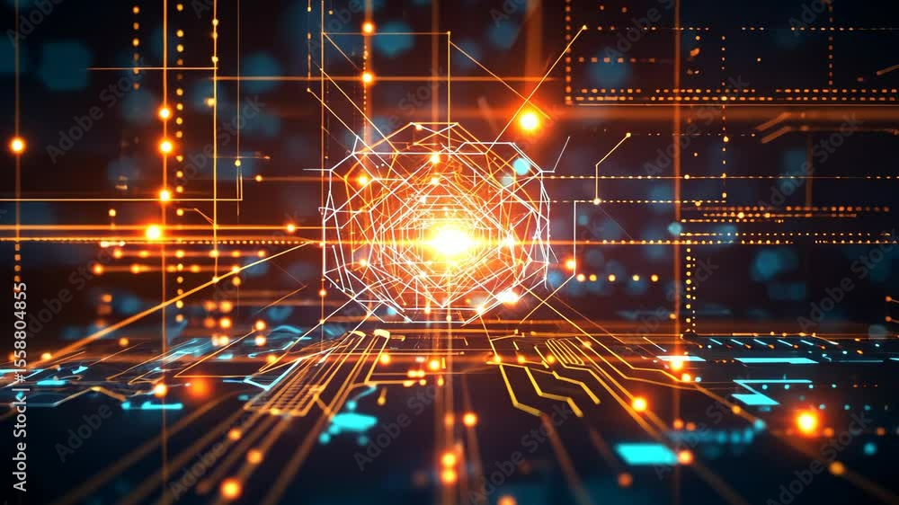 Aufkleber abstract technology background featuring intricate connections and a luminous quantum computer