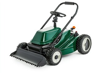 Fototapeta premium Green riding lawn mower isolated on white background.