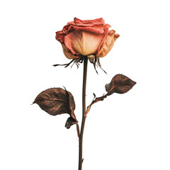A wilted rose isolated on white background, png