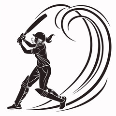 Powerful Female Cricket Player Silhouette: Action, Sport, Graphic