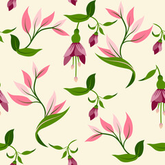florals Heliconia pink fabric pattern vector flat design