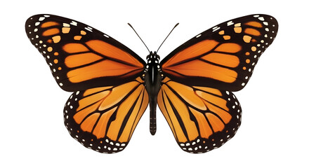 Obraz premium Monarch butterfly showcasing its vibrant orange and black wings against a contrasting dark backdrop, creating a striking visual for various design applications.