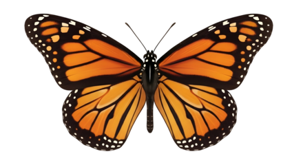 Monarch butterfly showcasing its vibrant orange and black wings against a contrasting dark backdrop, creating a striking visual for various design applications.