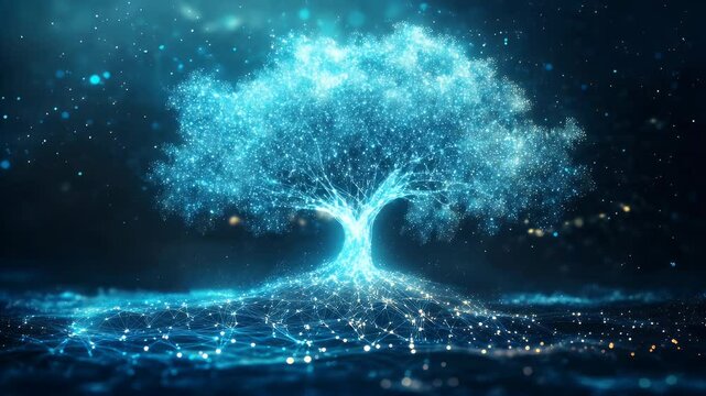 Abstract digital tree with glowing network roots