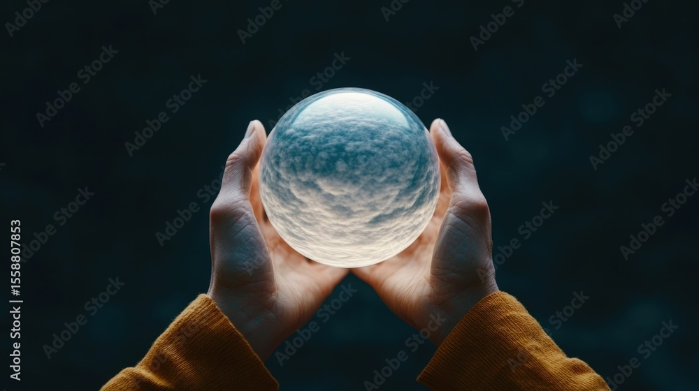 Poster hands shaping a captivating virtual sphere with dynamic angles and creative potential a digital rend