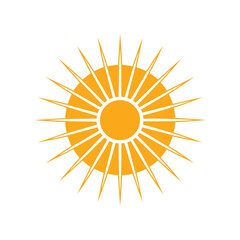 Minimalist vector sun with geometric burst rays in radial symmetry, line art style on white background in Adobe Illustrator Artwork