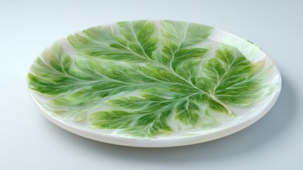 Fern leaf resin art plate decorative botanical serving tray home decor green and white kitchen table centerpiece