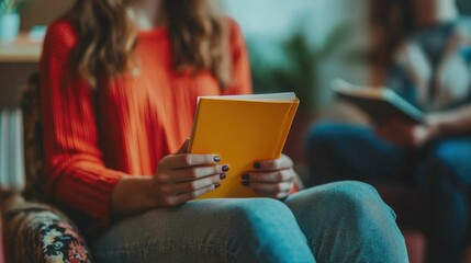 Close up of a hand holding a notebook during a private therapy session focusing on mental health and wellbeing  Concept of self care personal growth and professional counseling support