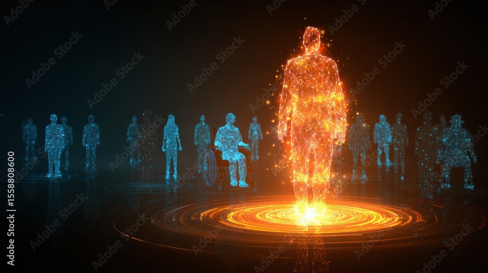 Poster circle of supportive individuals surrounding a glowing person with autism showcasing acceptance and 