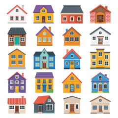 Set houses, building icon set, and architecture variations in flat style