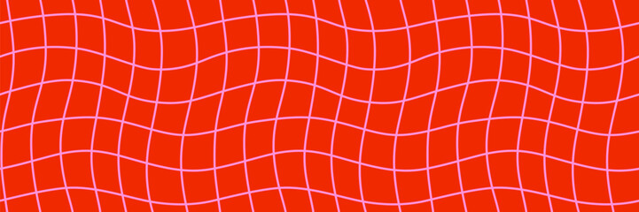 Retro wavy grid checker seamless pattern background in red and pink for psychedelic abstract designs. Great for fabric, wrapping, posters. Drag to swatches panel to use