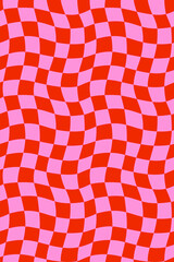Wavy checker pattern background in red and pink with retro groovy vibe. Perfect seamless vector for posters, fabric, packaging. Drag to swatches panel to use