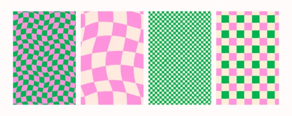 Crédence en verre imprimé Green and pink wavy checker pattern backgrounds or posters. Seamless retro psychedelic vector for kids room, wrapping paper, or fun branding. Drag to swatches panel to use