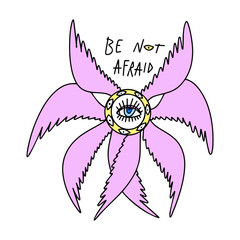 Bible cartoon pink accurate angel hand-drawn doodle psychedelic illustration with many eyes isolated clipart on white background. Perfect for tattoo or sticker or t shirt print and more. Be not afraid