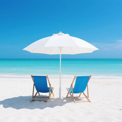 Tropical Vacation Setting with Blue Beach Chairs