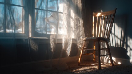 Cozy Room with a Stylish Chair and Natural Light Streaming Through a Large Window Creating Calm Vibes