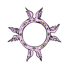 Bible cartoon pink accurate angel hand-drawn doodle psychedelic illustration with many eyes isolated clipart on white background. Perfect for tattoo or sticker or t shirt print and more. Be not afraid
