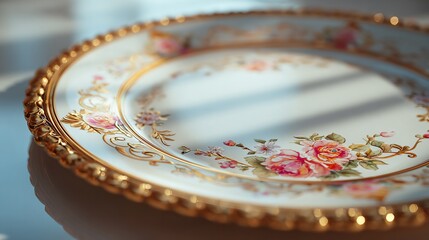 Antique floral plate decor with gold rim elegant vintage dinnerware for home decor and serving food dishes
