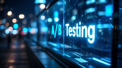 Glowing blue text on glass image