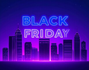 Neon Black Friday city skyline