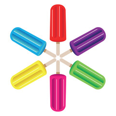 Colorful ice cream sticks forming a circle on white background