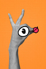 Composite artwork 3D photo collage trend template of showing hand body language gesture sign...