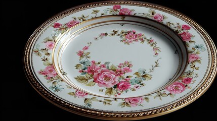 Elegant floral china plate with gold trim and rose design for home decor and table setting display style