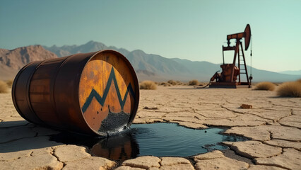 Leaking Oil from Barrel Graph in Cracked Desert