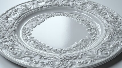 Elegant white plate with ornate floral design for serving food in style home decor and kitchen accessories