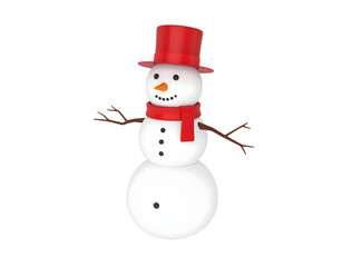 A delightful rendered snowman wearing a bright red top hat and matching scarf, embodying winter cheer.