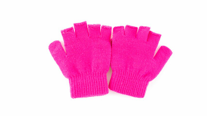 Pink fingerless gloves on white背景