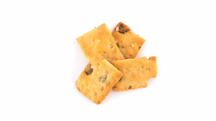 Savory crackers on a pristine white background