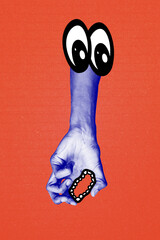 3D collage poster template trend artwork sketch of psychedelic character eyes watch mouth open...