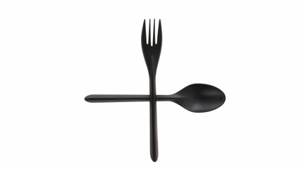 Fork and spoon arranged on white background