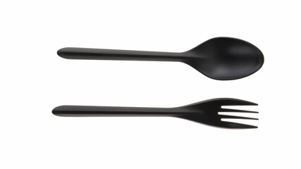 Stylish black cutlery set on white background