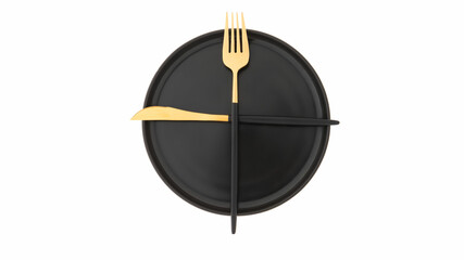 Stylish black plate with modern cutlery