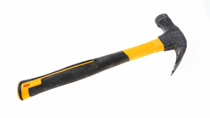 Black and yellow grip hammer on white