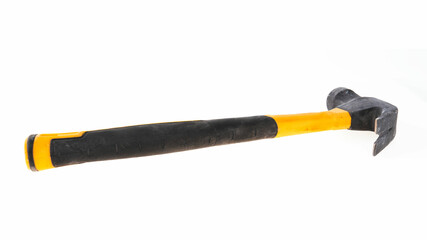 Black and yellow hammer on white