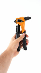 Orange-detailed handheld fastening tool